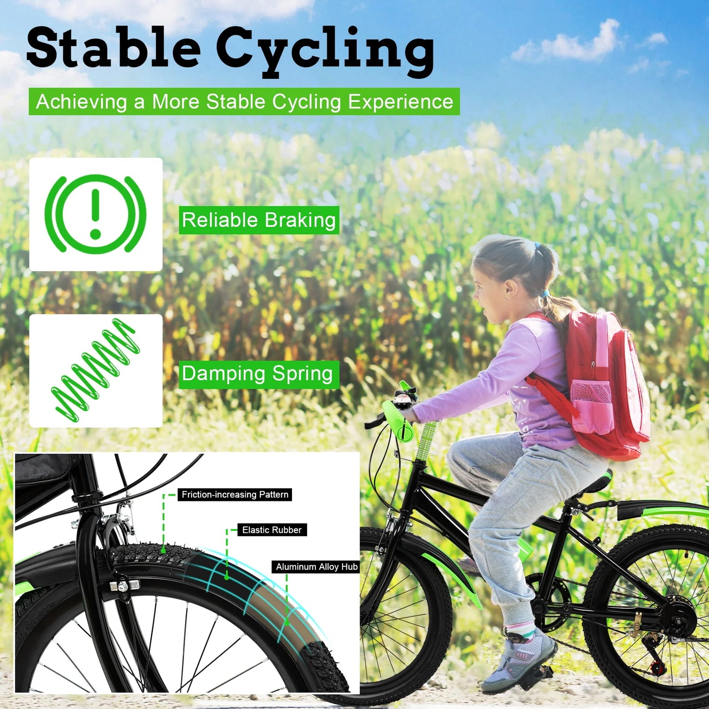 Kids Mountain Bike Adjustable With Storage Bag And Bell