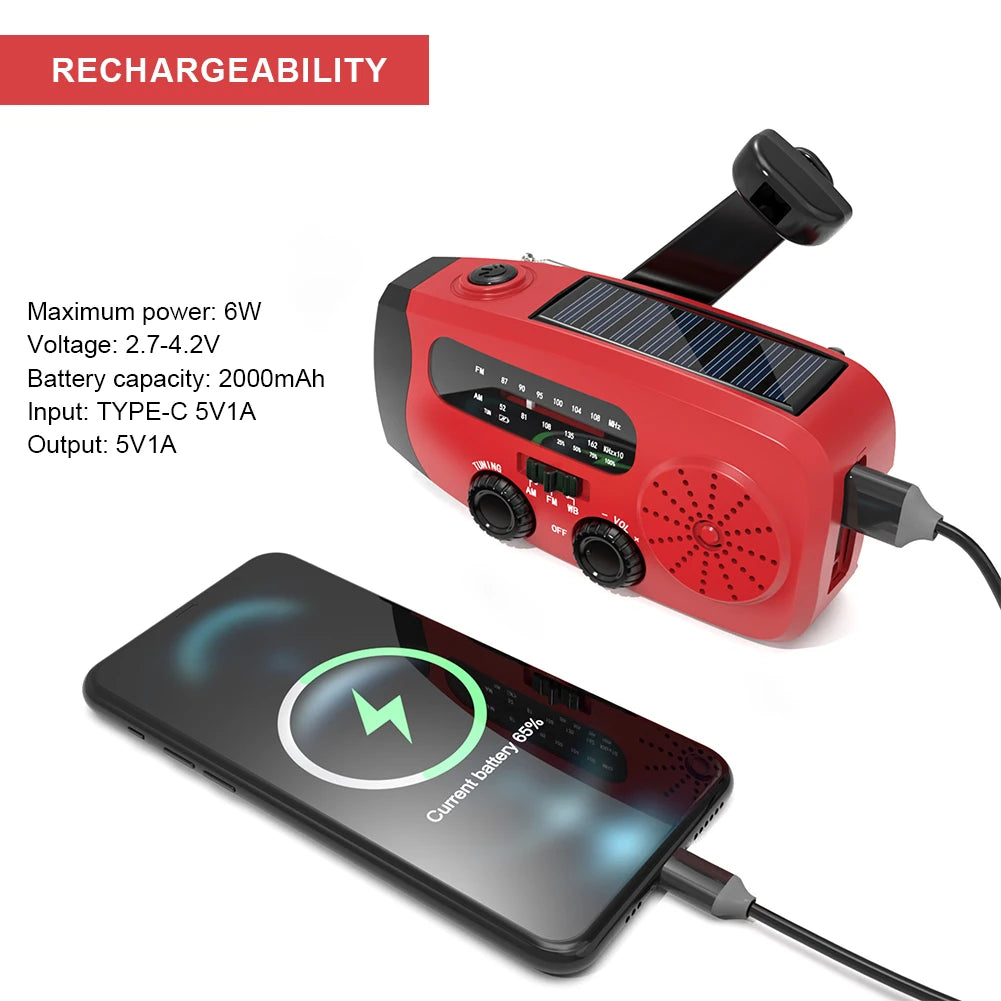 Electric Portable Solar Hand Crank Radio USB Charger LED