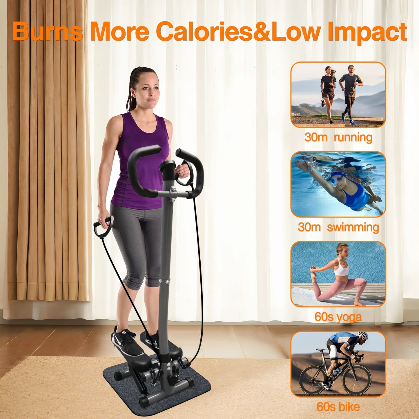 Home Gym Exercise Stepper Machine With LCD Monitor And Bands
