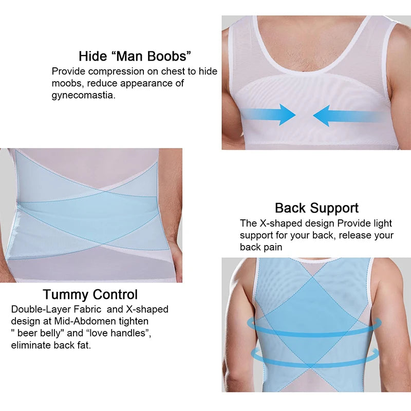 LALAMELONC Mens Cross Mesh Vest Shapewear Compression Tank Top