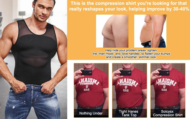LALAMELONC Mens Cross Mesh Vest Shapewear Compression Tank Top