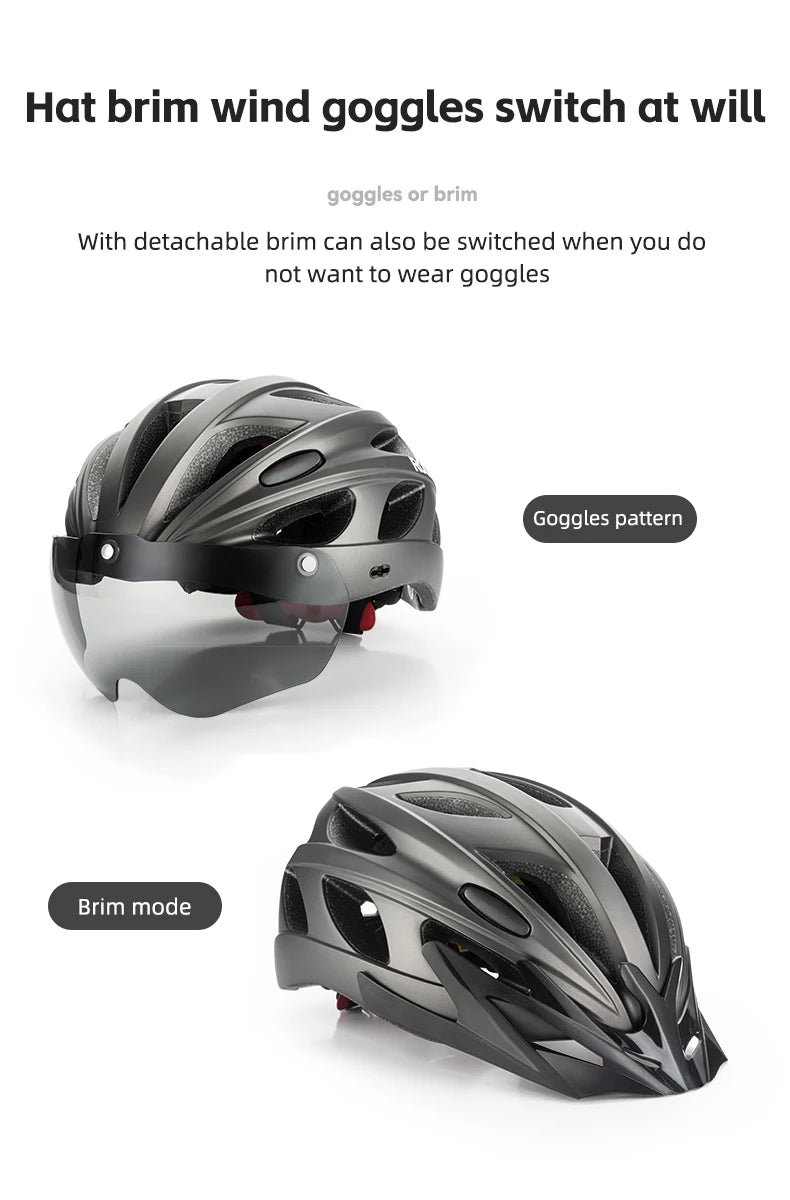ROCKBROS Cycling Helmet With Goggles Lightweight Integrated MTB Road