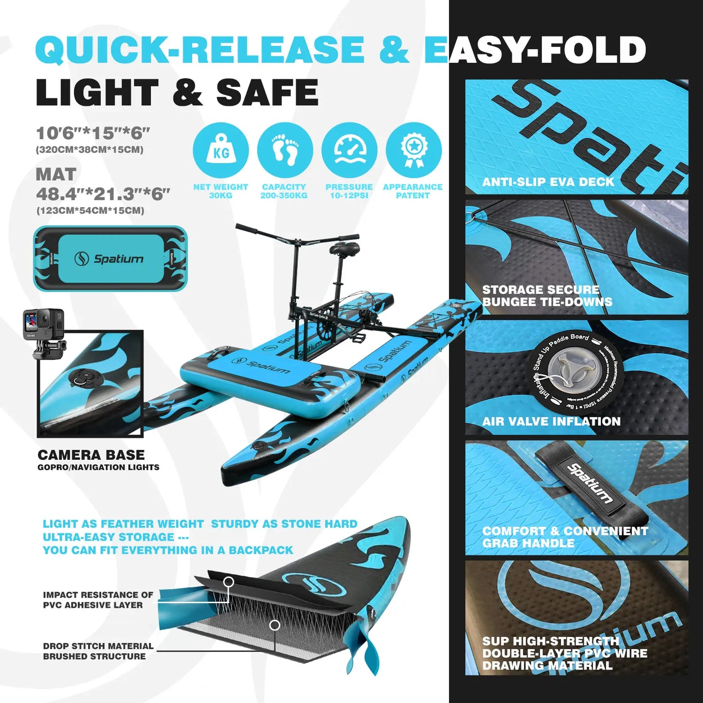 Spatium Water Bike 2.0 Inflatable Pedal Boat Stable