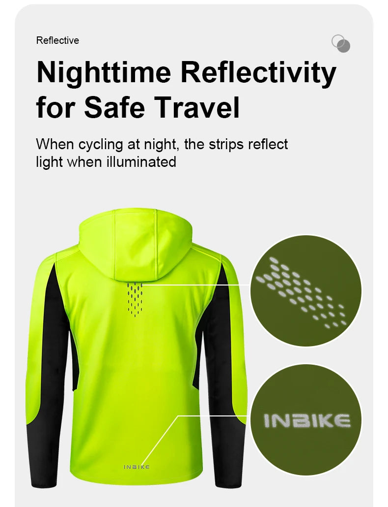 INBIKE Mens Winter Cycling Jacket With Hood Windproof Fleece Coat