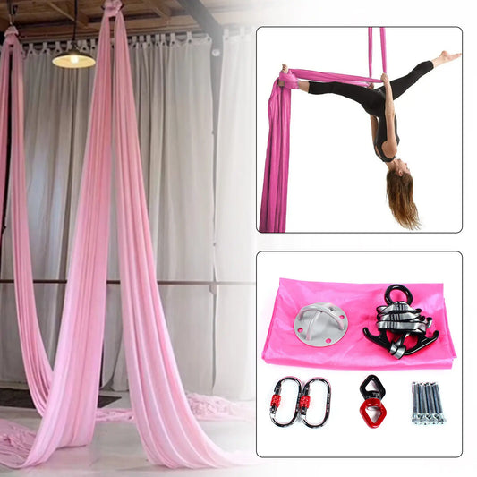 Aerial Silk Yoga Swing Hammock Inversion Anti-Gravity Pilates Kit with Carabiner