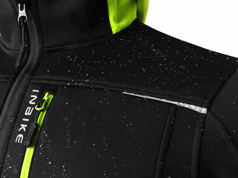INBIKE Mens Winter Cycling Jacket With Hood Windproof Fleece Coat