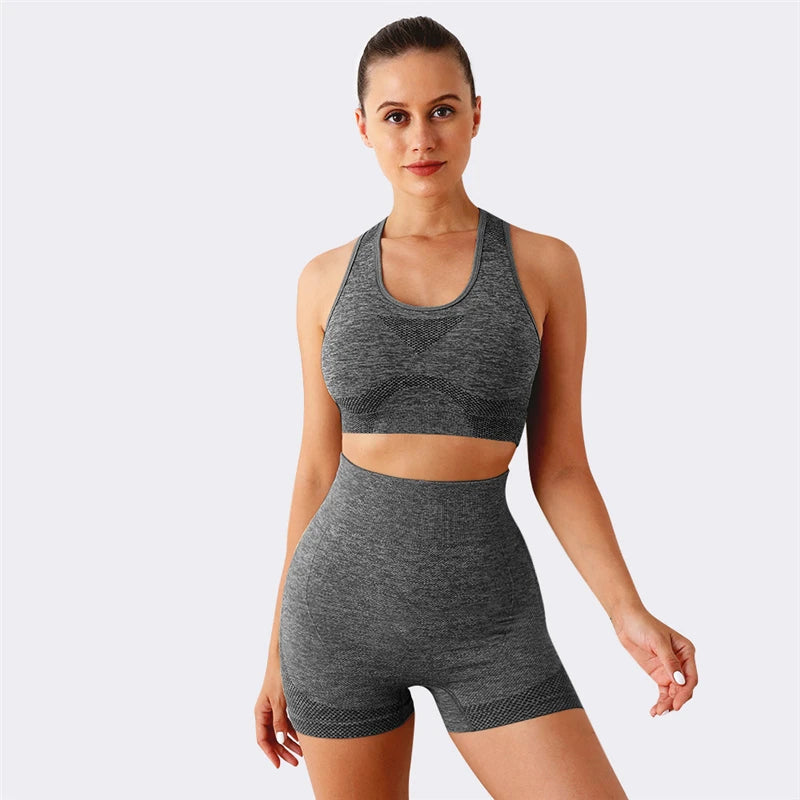 Seamless Women Yoga Set Long Sleeve Crop Top High Waist Leggings