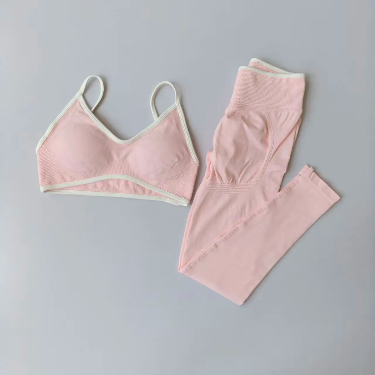 Two Piece Strappy Seamless Sports Bra And High Waist Leggings Set For Women
