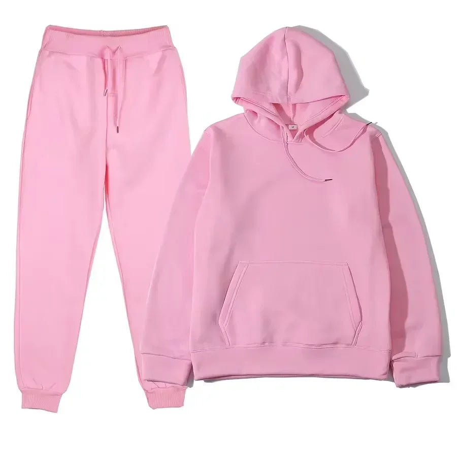 NONECN Winter Women Tracksuit Hoodie Sweatpants Set