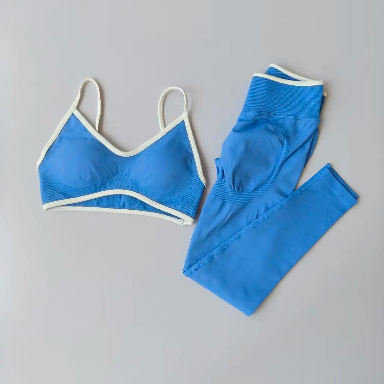 Two Piece Strappy Seamless Sports Bra And High Waist Leggings Set For Women
