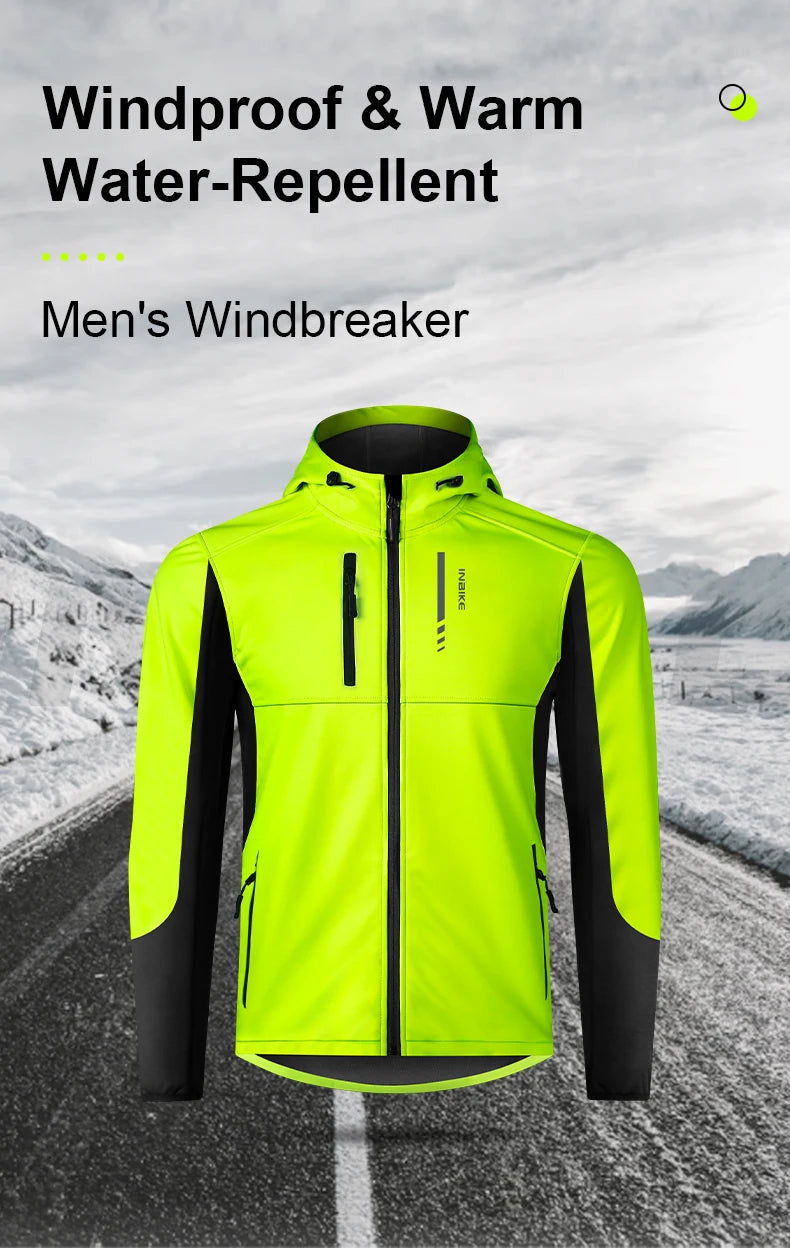 INBIKE Mens Winter Cycling Jacket With Hood Windproof Fleece Coat