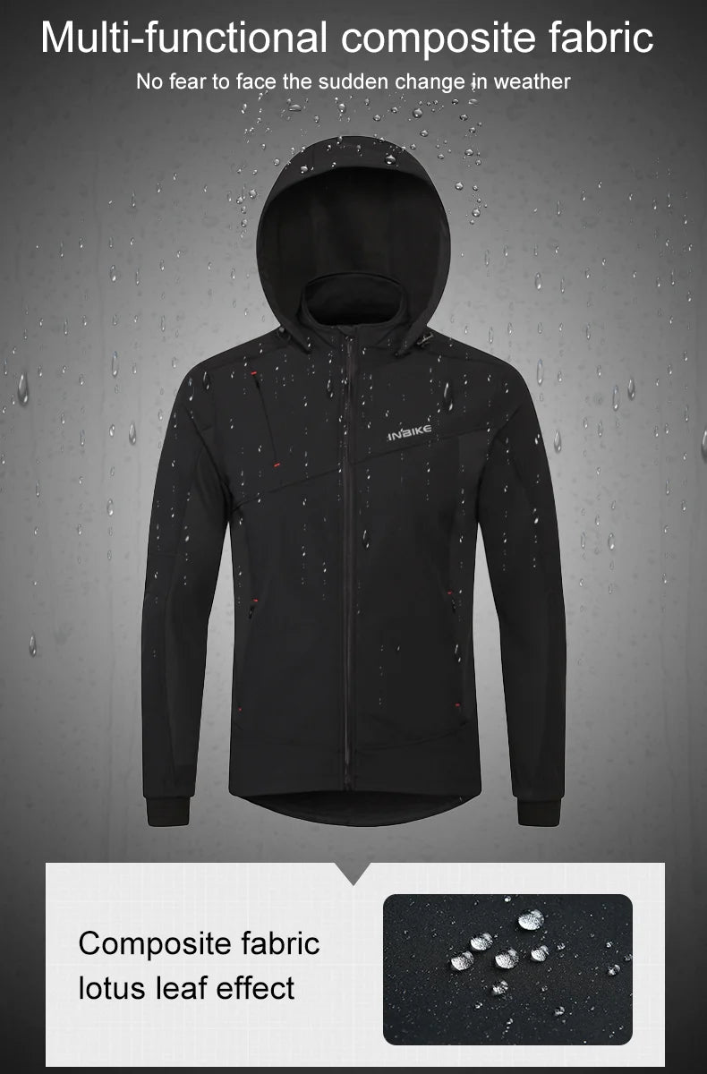 INBIKE Mens Winter Cycling Jacket With Hood Windproof Fleece Coat