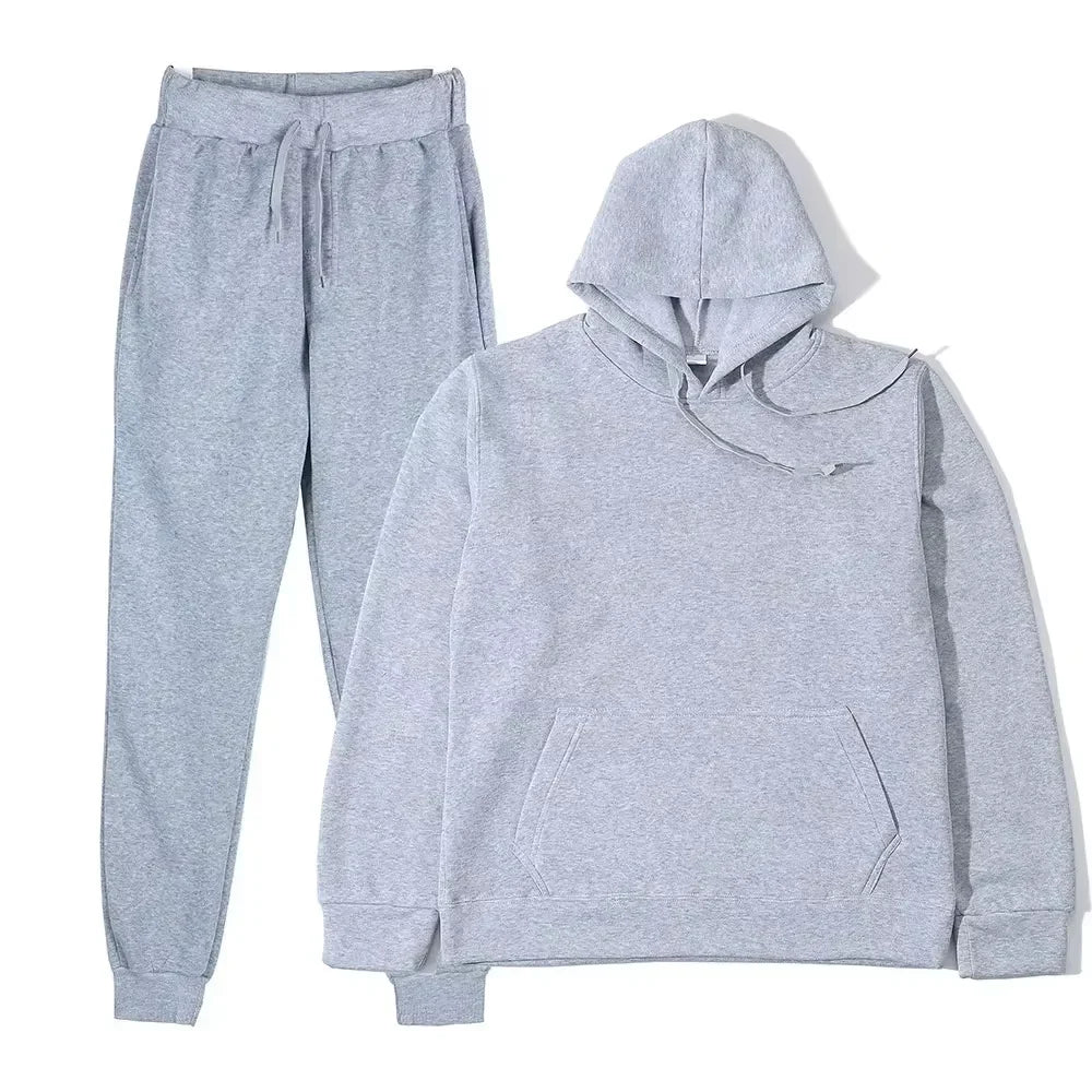 NONECN Winter Women Tracksuit Hoodie Sweatpants Set