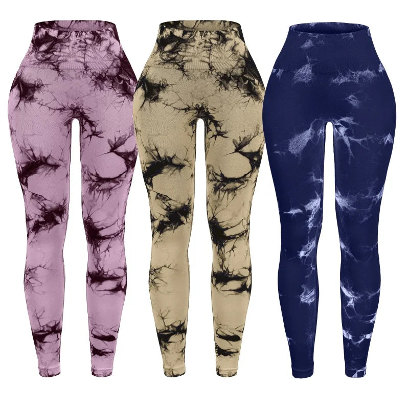 3 Piece High Waisted Tie Dye Leggings Set for Women Scrunch Butt Lifting