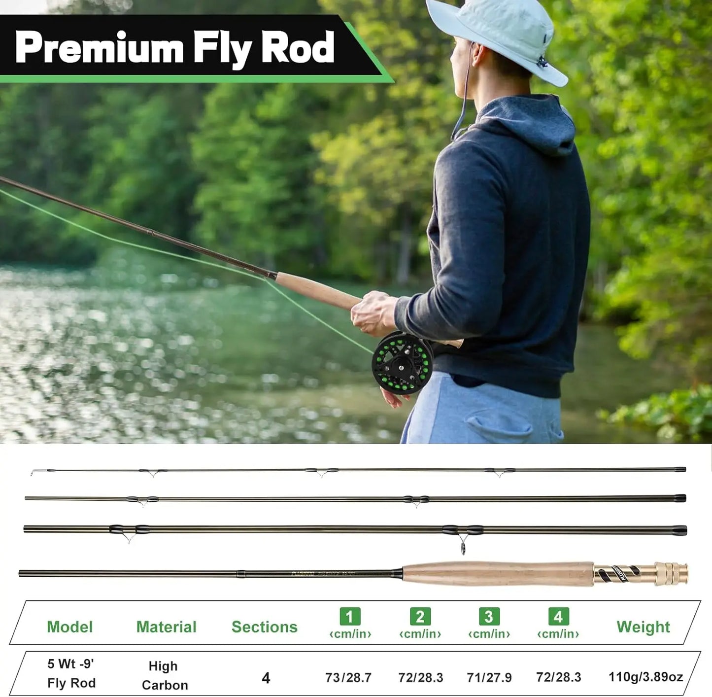 Lightweight Graphite Fly Fishing Rod And Reel Starter Kit