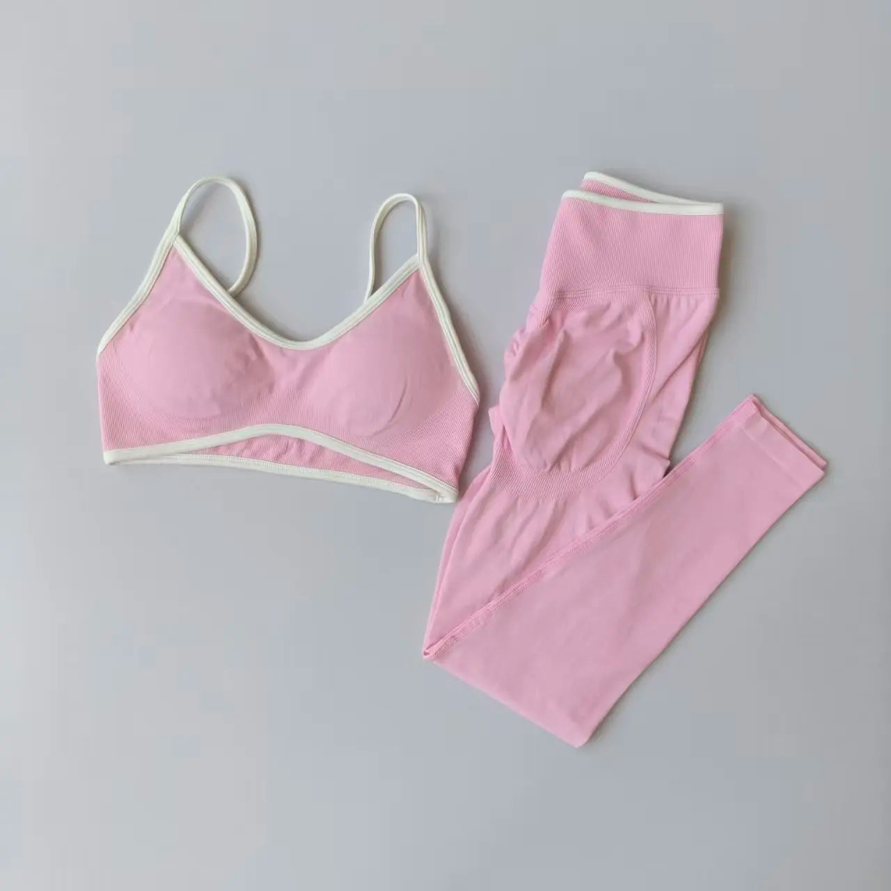 Two Piece Strappy Seamless Sports Bra And High Waist Leggings Set For Women