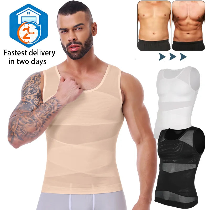 LALAMELONC Mens Cross Mesh Vest Shapewear Compression Tank Top