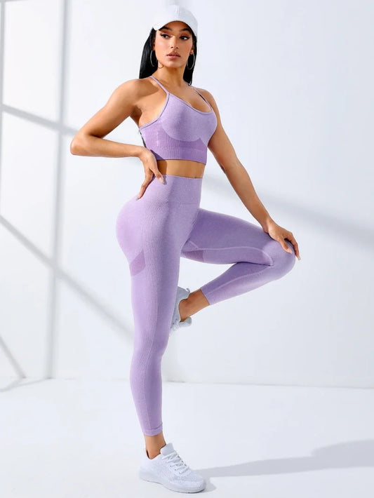 Seamless Women's Yoga Set Stretch Leggings And Sports Bra