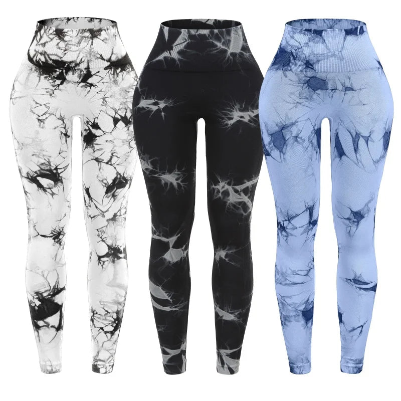 3 Piece High Waisted Tie Dye Leggings Set for Women Scrunch Butt Lifting
