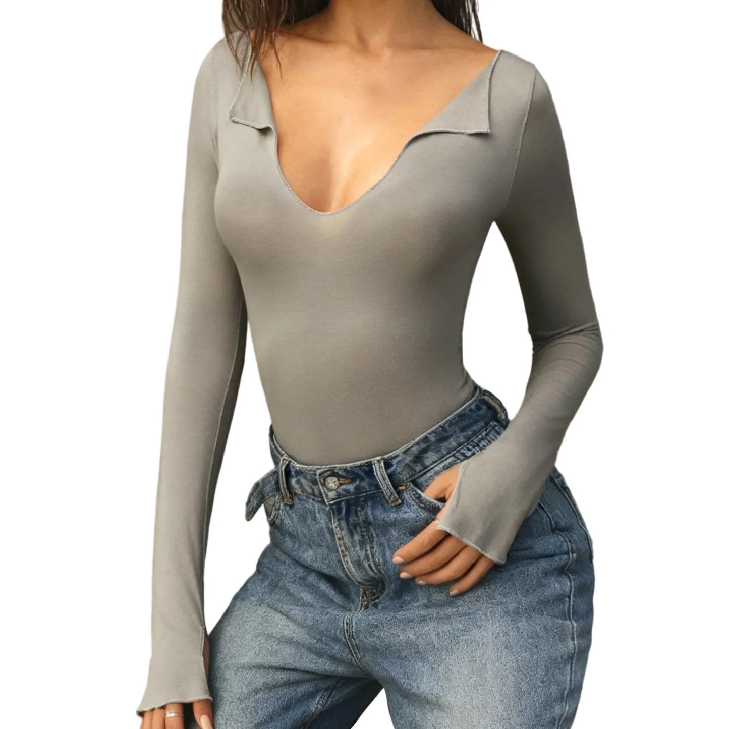 Womens Long Sleeve V Neck Yoga Gym Base Layer Shirt