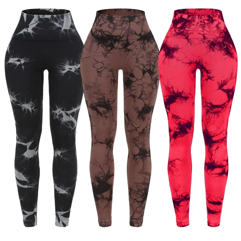 3 Piece High Waisted Tie Dye Leggings Set for Women Scrunch Butt Lifting