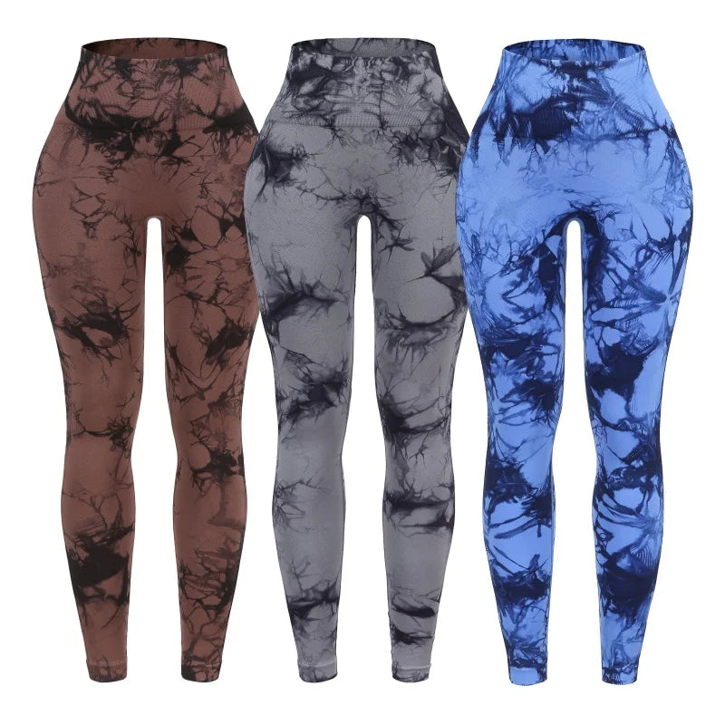 3 Piece High Waisted Tie Dye Leggings Set for Women Scrunch Butt Lifting