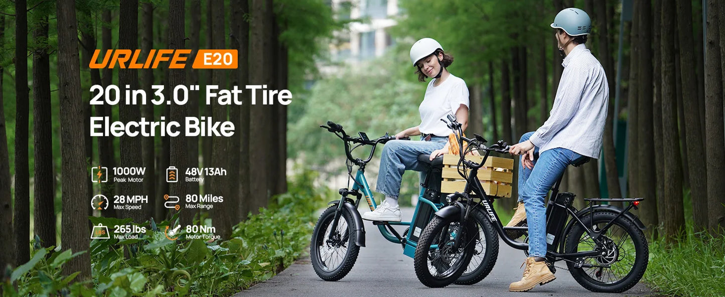 URLIFE Fat Tire Electric Bike 1000W 48V 13Ah 20 Mph 7-Speed Disc Brakes