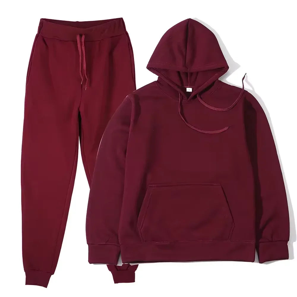 NONECN Winter Women Tracksuit Hoodie Sweatpants Set