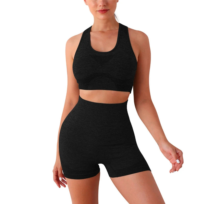 Seamless Women Yoga Set Long Sleeve Crop Top High Waist Leggings