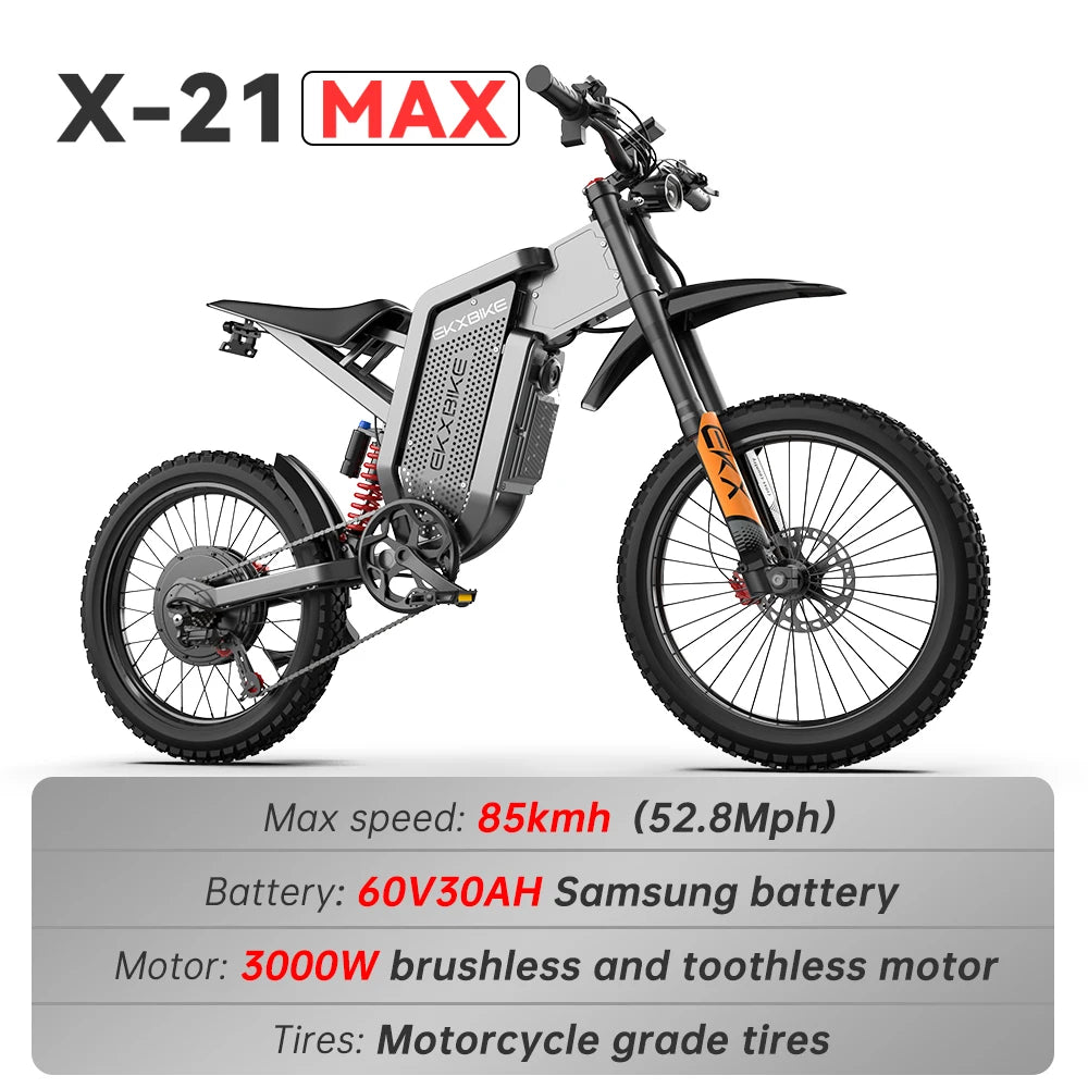 EKX X21 Max Electric Motorcycle 3000W Brushless Motor 60V Lithium Battery