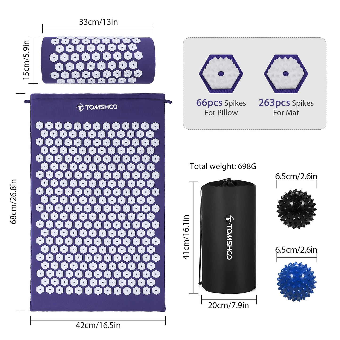 acupressure massage mat TOMSHOO Acupressure Mat and Pillow Massage Set with Bag for Muscle Relaxation Stress Relief massage mat