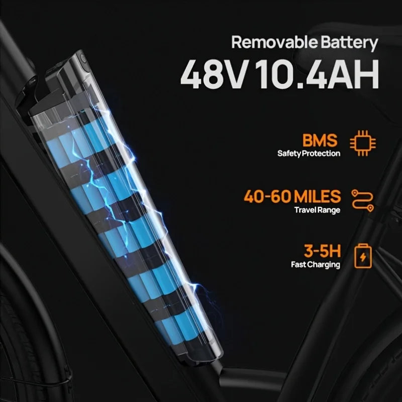 URLIFE 750W E-Bike Commuter 48V 10.4Ah Battery LCD Display
