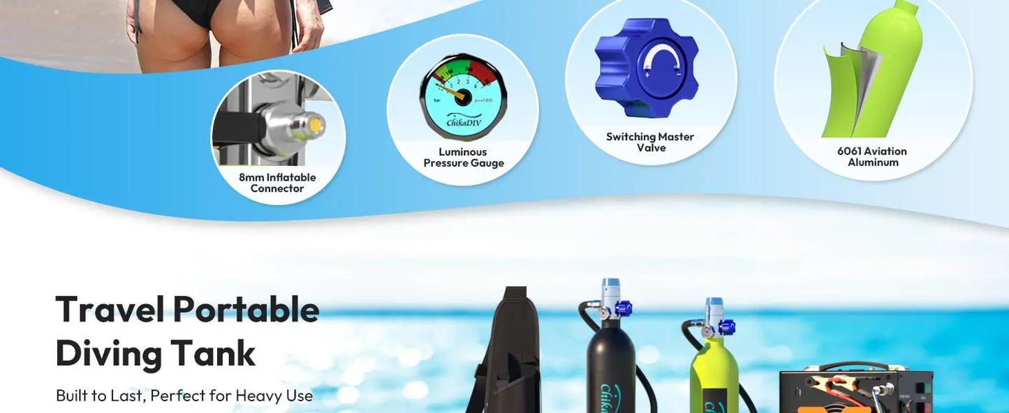 ChikaDIV Diving Tank 20 Minute Dive Time Portable Breathing