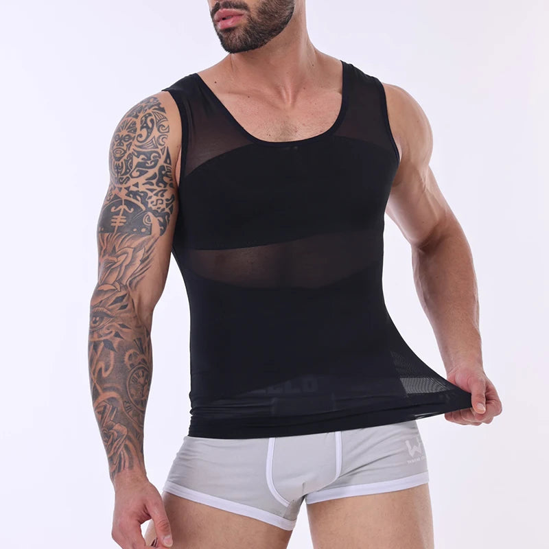 LALAMELONCN Mens Mesh Compression Vest Shapewear Tank Top