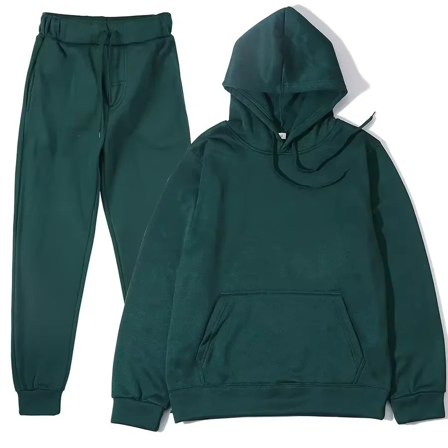 NONECN Winter Women Tracksuit Hoodie Sweatpants Set