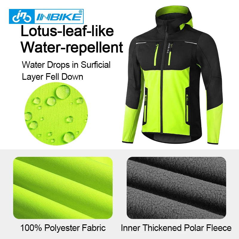 INBIKE Mens Winter Cycling Jacket With Hood Windproof Fleece Coat