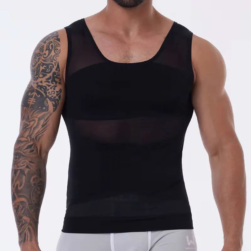 LALAMELONC Mens Cross Mesh Vest Shapewear Compression Tank Top