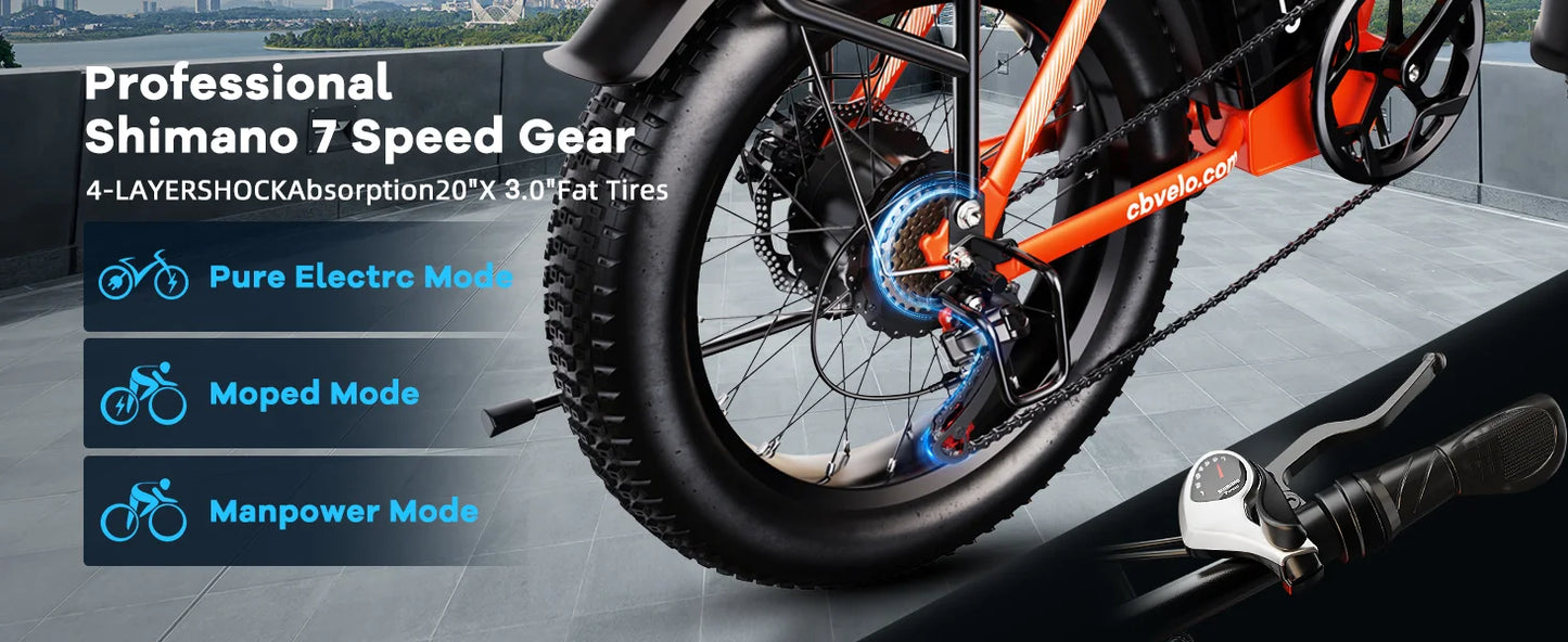 CYBERVELO 1000W Foldable Electric Fat Tire Ebike For Adults