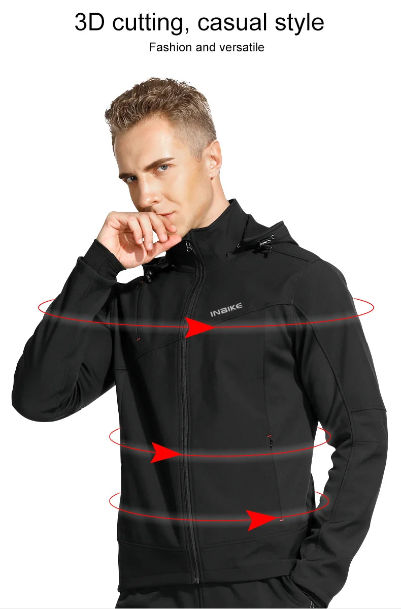 INBIKE Mens Winter Cycling Jacket With Hood Windproof Fleece Coat
