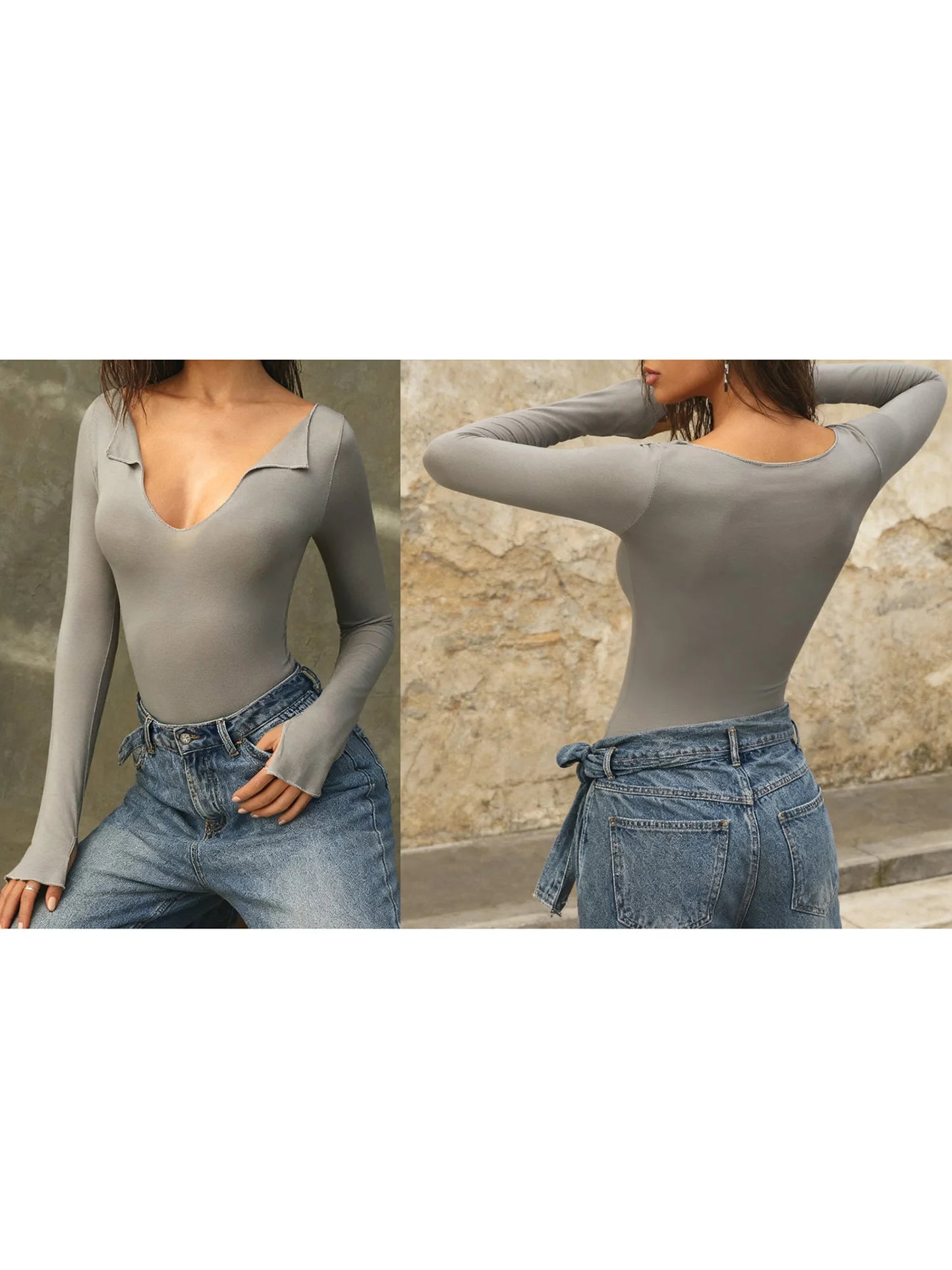 Womens Long Sleeve V Neck Yoga Gym Base Layer Shirt