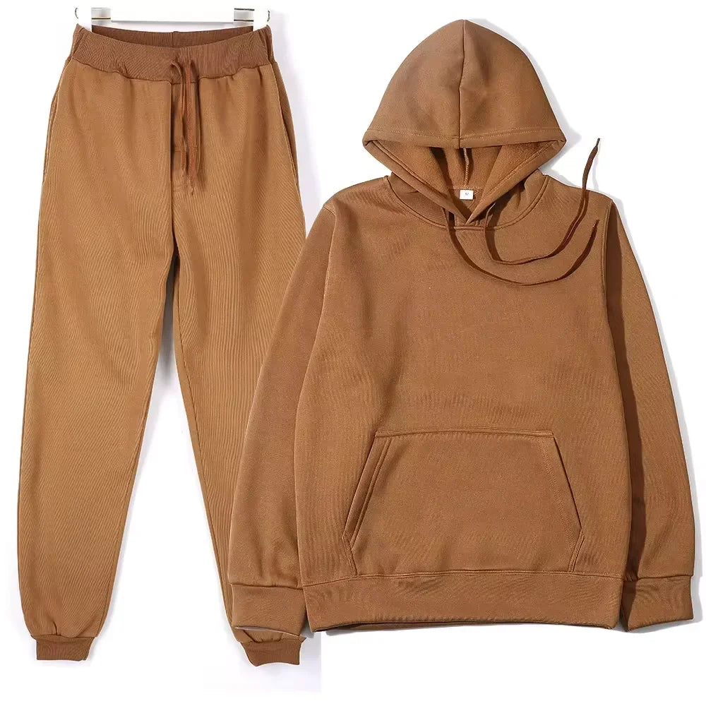 NONECN Winter Women Tracksuit Hoodie Sweatpants Set