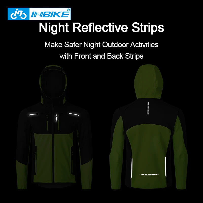 INBIKE Mens Winter Cycling Jacket With Hood Windproof Fleece Coat