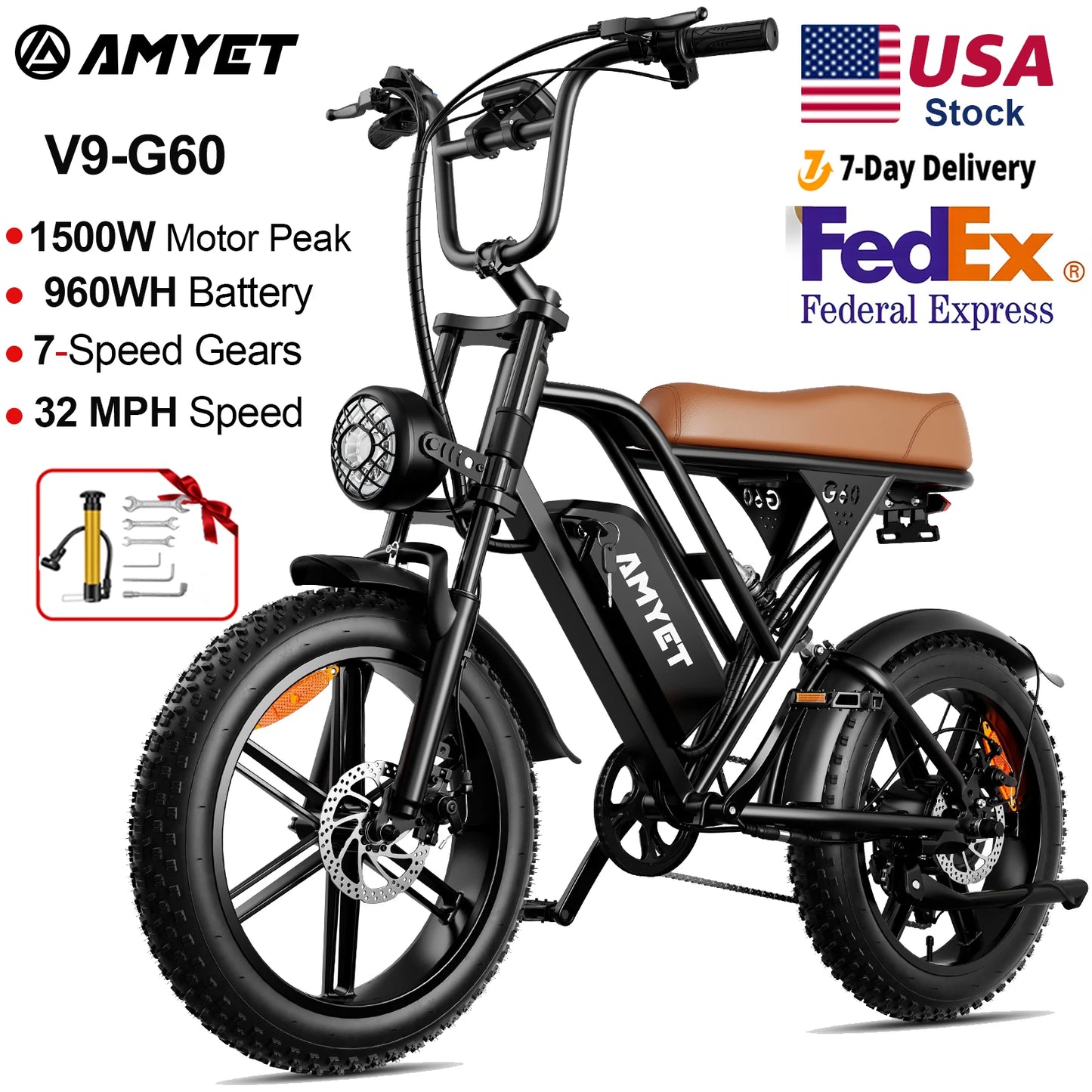 AMYET V9 G60 Adults Electric Bike 1000W Motor 48V Battery