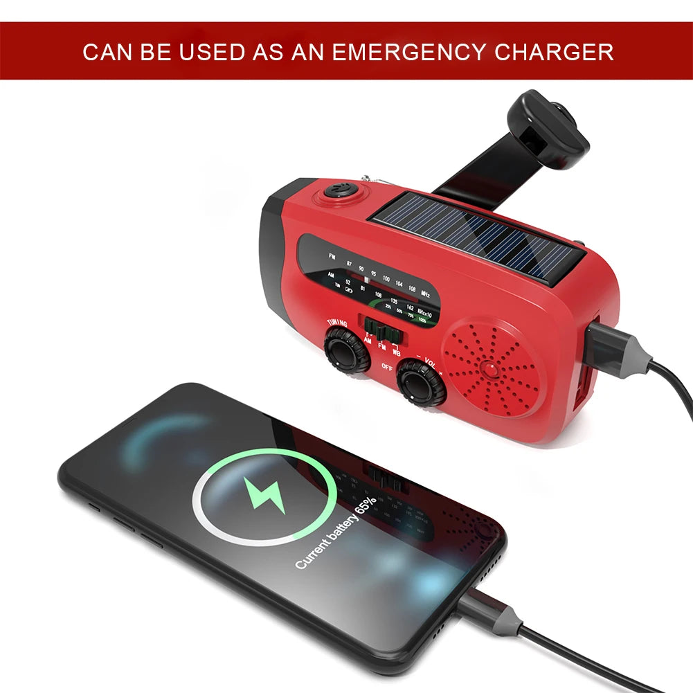 Electric Portable Solar Hand Crank Radio USB Charger LED