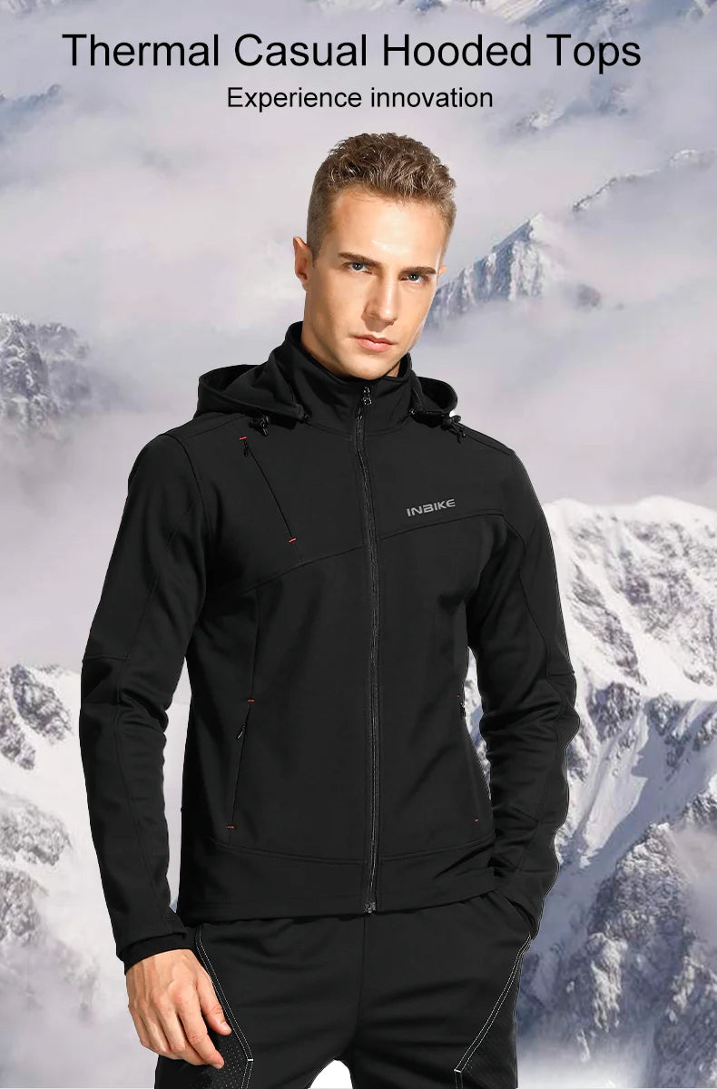 INBIKE Mens Winter Cycling Jacket With Hood Windproof Fleece Coat