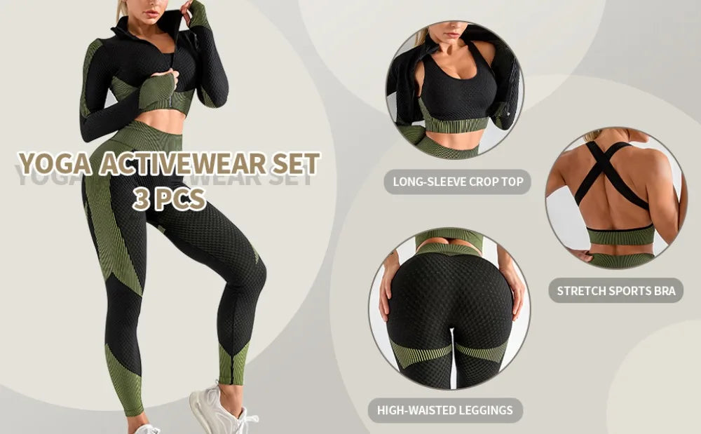 Amego Choice Women's 3-Piece Seamless Gym Outfit Set