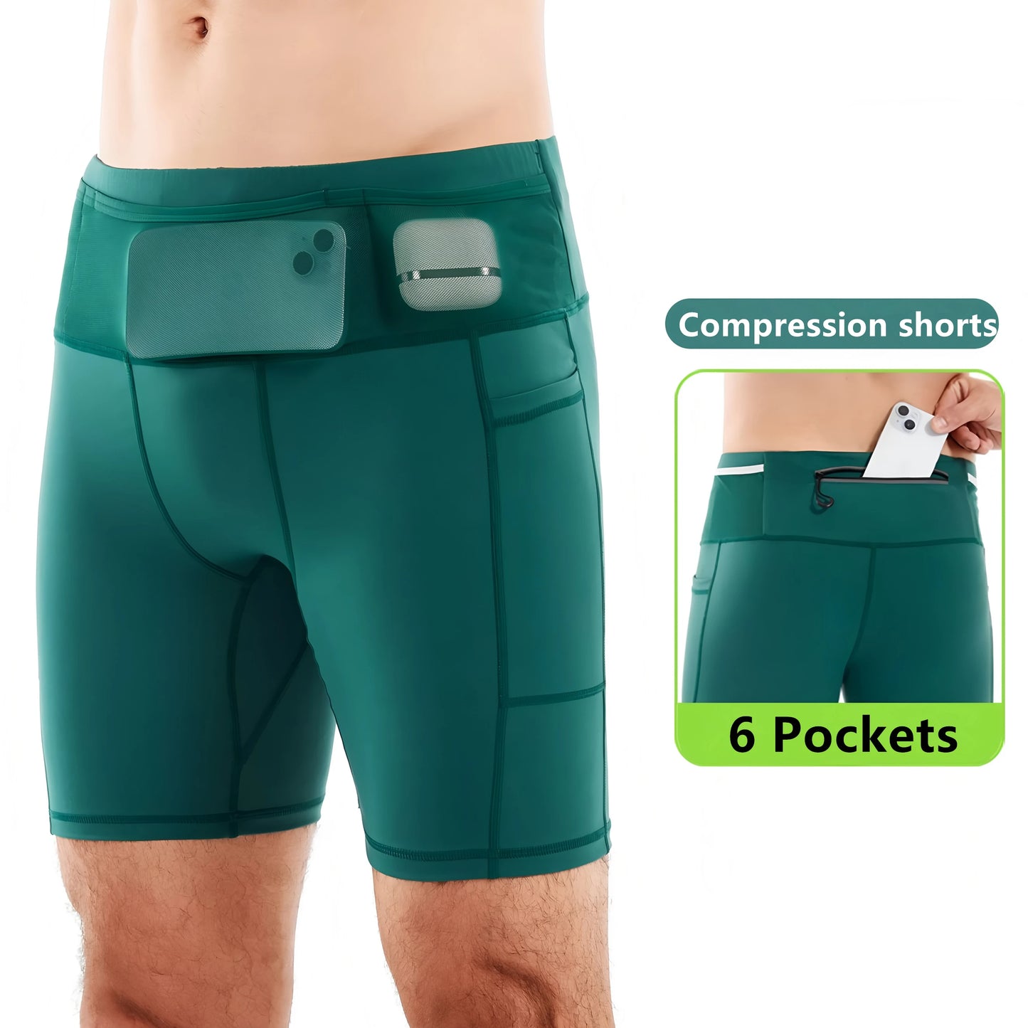 Mul-Pockets Mens Compression Running Shorts Quick Dry Training