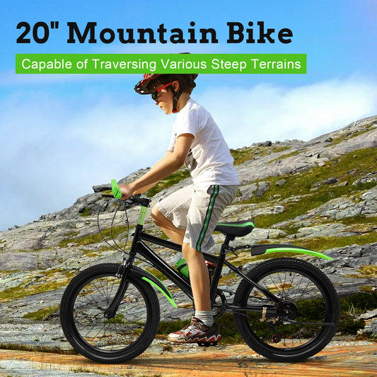20 Inch Kids Mountain Bike 7 Speed Adjustable Height Bicycle for Boys and Girls
