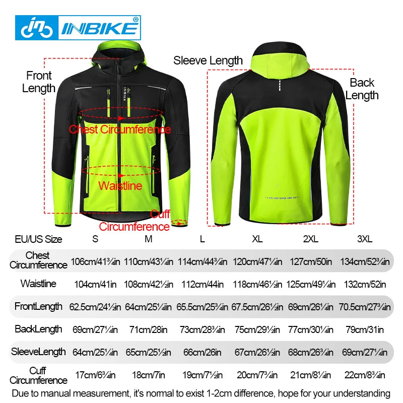 INBIKE Mens Winter Cycling Jacket With Hood Windproof Fleece Coat