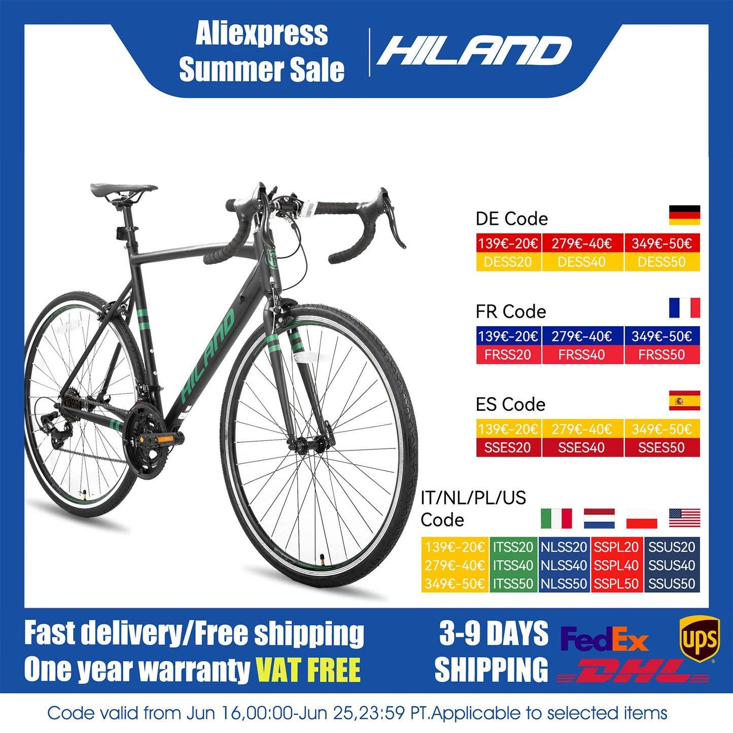 Joystar Hiland Aluminum Road Bike Shimano 14 Speeds